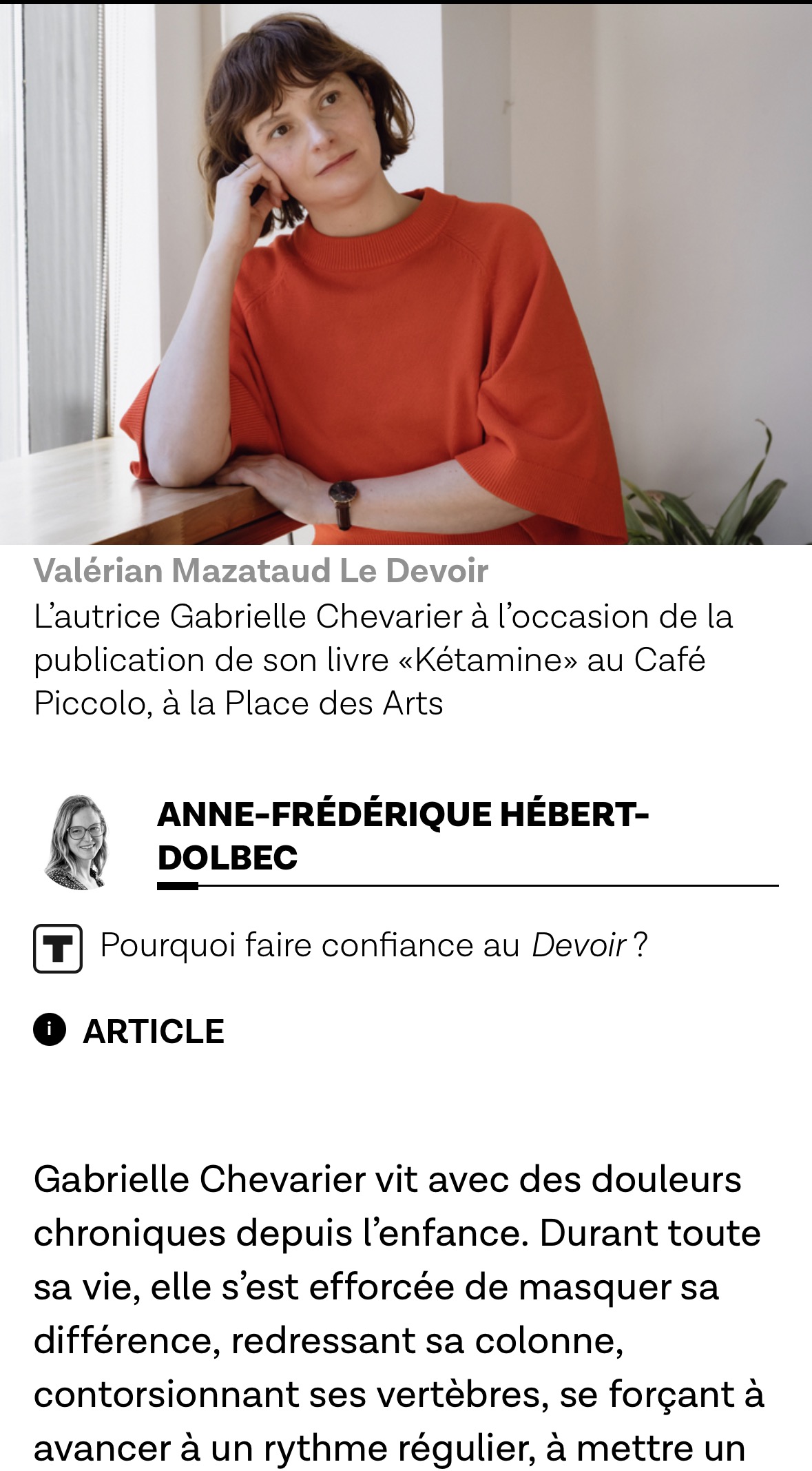 Entrevue au journal Le Devoir